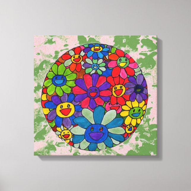 Toile "style art peter max"boules de fleurs souriantes t (Recto)
