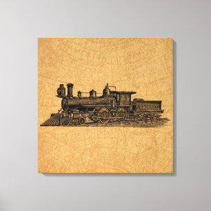 Toile Style de carte et moteur à vapeur Vintage du train