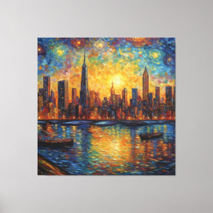 Toile Style New York City Skyline van Gogh