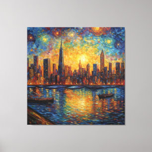 Toile Style New York City Skyline van Gogh