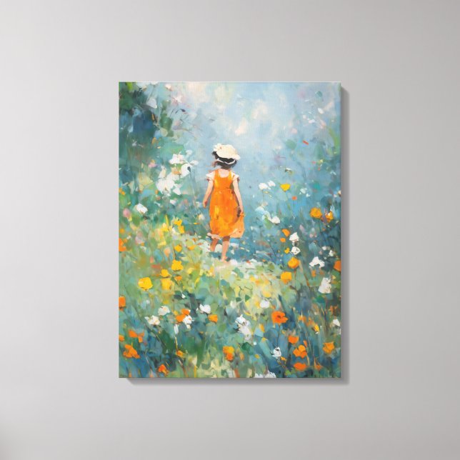 Toile Summer Meadow – Impressionist Girl in Orange Dress (Recto)