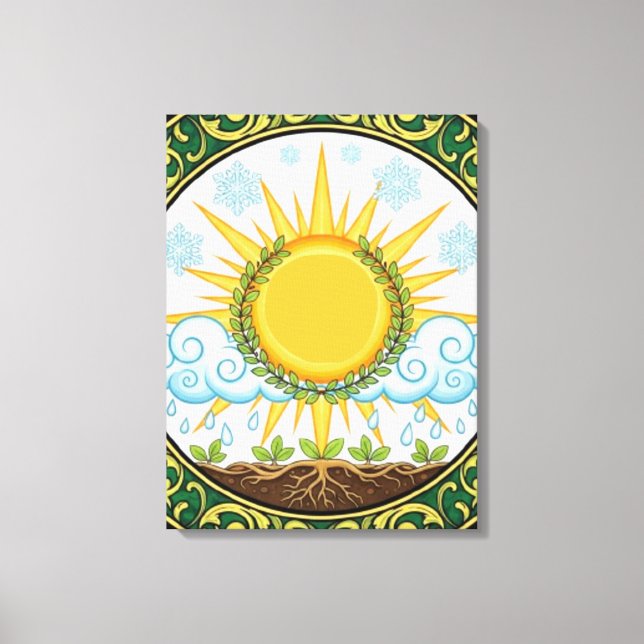 Toile Sun and Rain Nature Cycle Botanical Emblem ART (Recto)