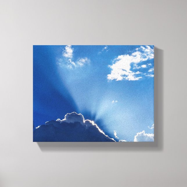 Toile Sun Rays Wall Art Blue Sky Minimalist Clouds (Recto)