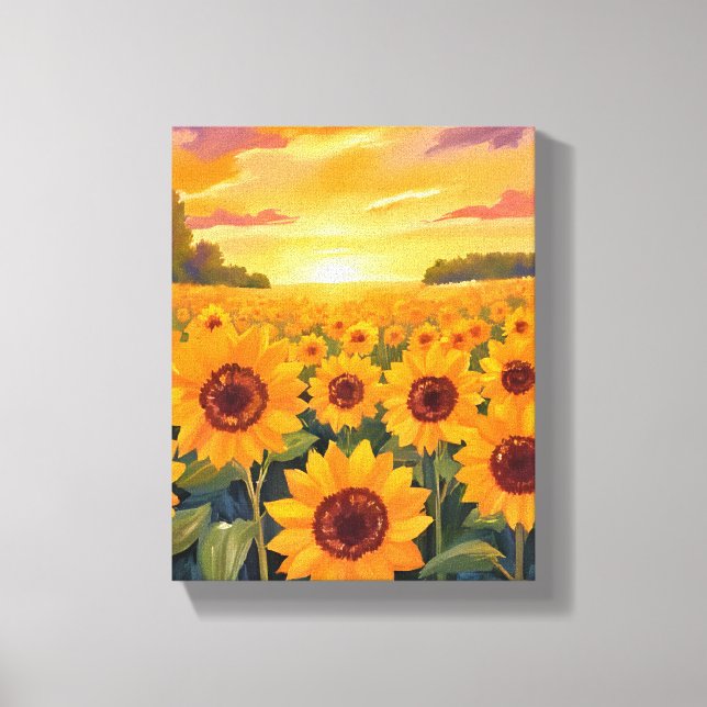 Toile Sunflower Field Sunset Landscape Painting (Recto)