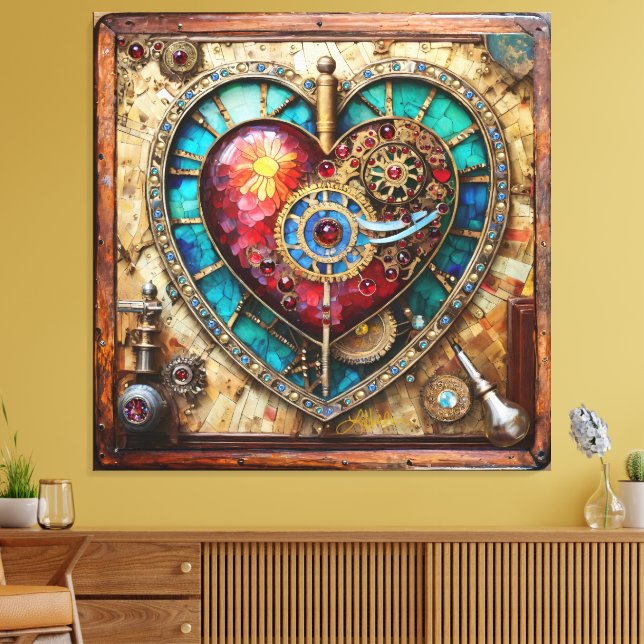 Toile Sunflower Stained Glass Heart Steampunk Series (Insitu(Salon))