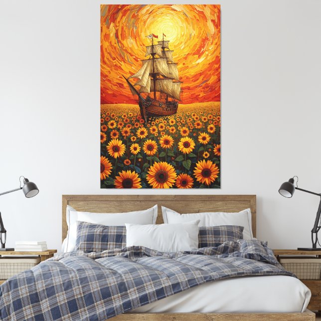 Toile  Sunlit Sunflower Sea - Whimsical Sailing Ship Fan (Insitu(Chambre))