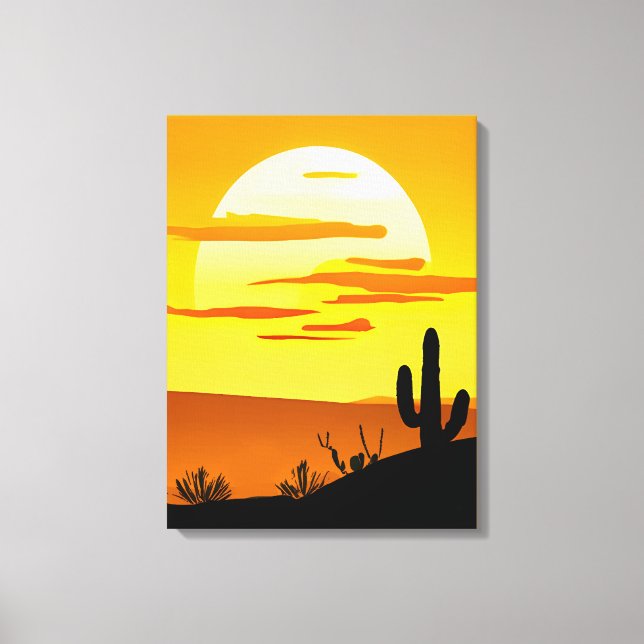 Toile Sunset du désert du sud-ouest avec Cactus (Recto)