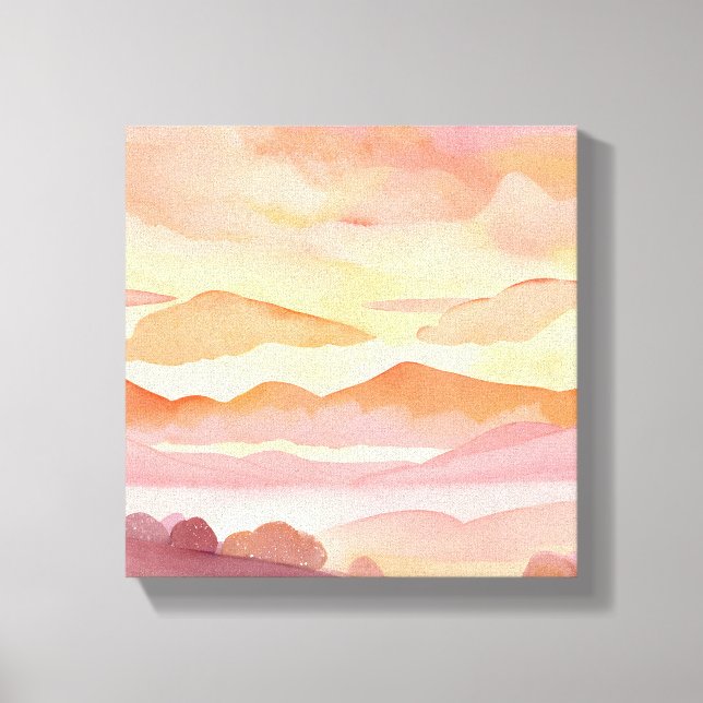 Toile Sunset Watercolor Hills | Peinture Ciel Orange Hué (Recto)