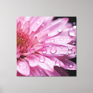 Toile Super Macro Fleur Rose avec Raindrops