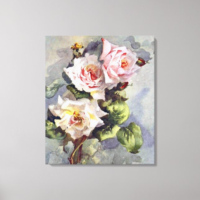 Toile Superbe Elégante Roses Rose Aquarelle Peinture (Recto)