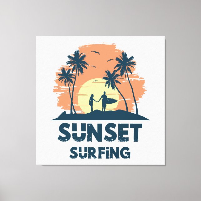 Toile Surf - Surf au coucher du soleil  (Recto)
