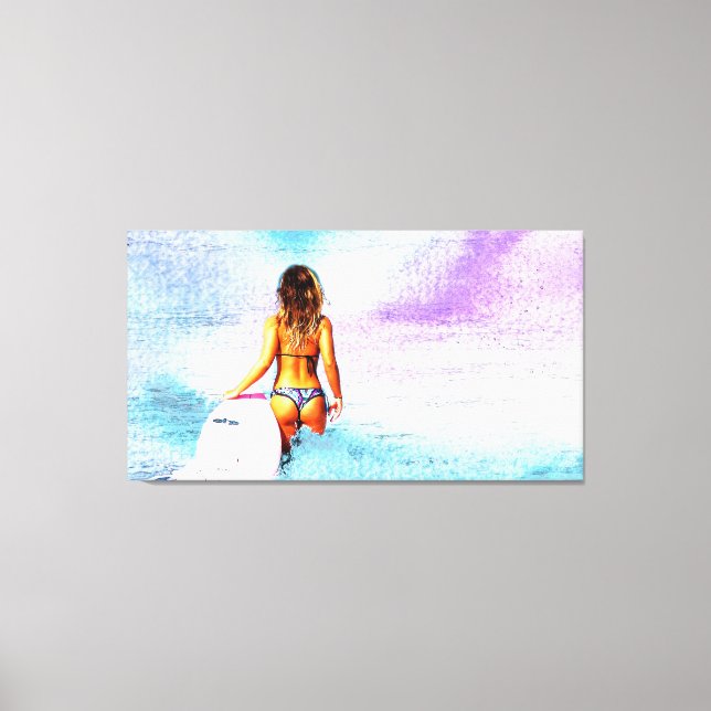 TOILE SURFER GIRL BEACH BIKINI CANVAS ART IMPRIMER (Recto)