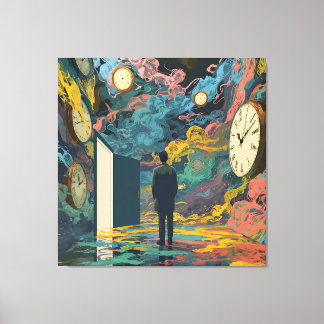 Toile Surreal Figure Room Swirling Clocks Smoke Wall Art