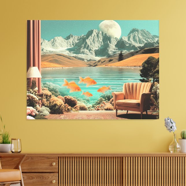 Toile Surreal Interior with Fish and Moonlit Landscape (Insitu(Salon))