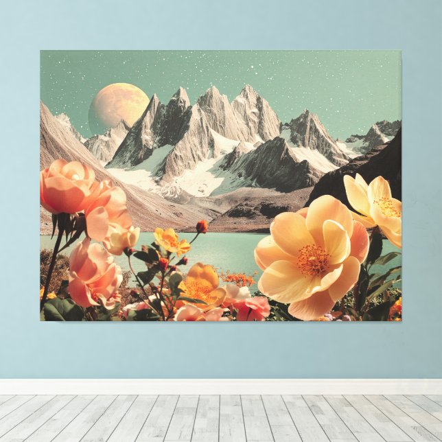 Toile Surreal Mountain Landscape With Blooming Flowers (Insitu (Plancher de Bois))