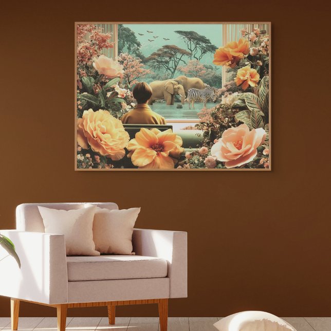 Toile Surreal Safari Scene With Elephants Zebras (Surreal Safari Scene With Elephants)