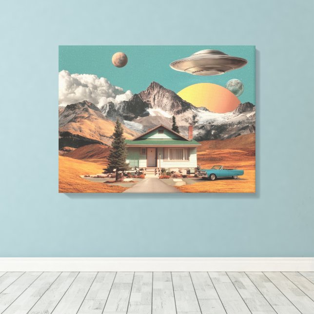 Toile Surreal UFO Over Rustic House (Insitu (Plancher de Bois))