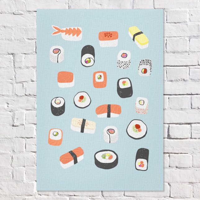 Toile Sushi Bleu Japonais (Japanese sushi fun wall art)