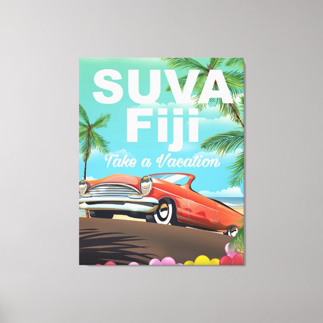 Toile Suva, Fidji affiche de vacances vintage (Recto)
