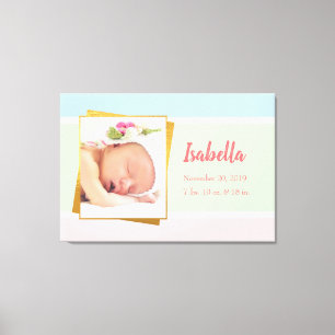 Toile Sweet Pastel Baby Girl Photo Birth Record État