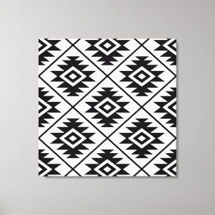 Toile Symbole aztèque Stylisé Big Ptn noir sur blanc