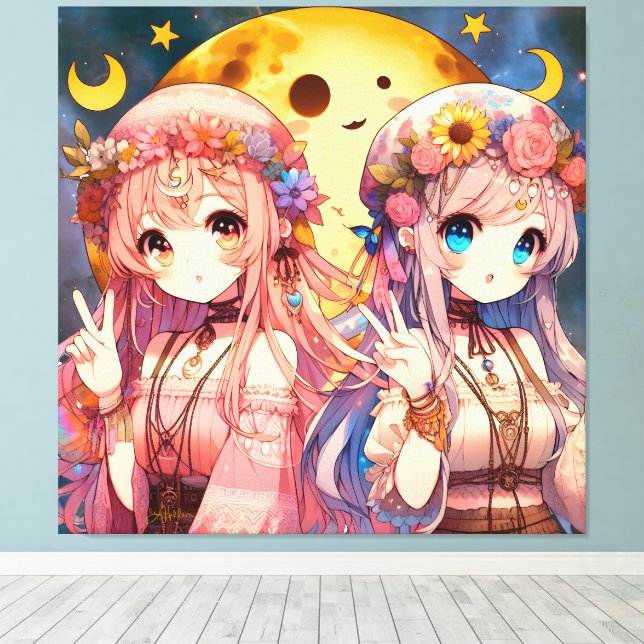 Toile SYMBOLE DE LA FEMME Anime Hippie Lune Filles Donne (Insitu (Plancher de Bois))