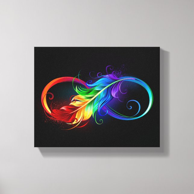 Toile Symbole d'infini avec plume arc-en-ciel (Recto)