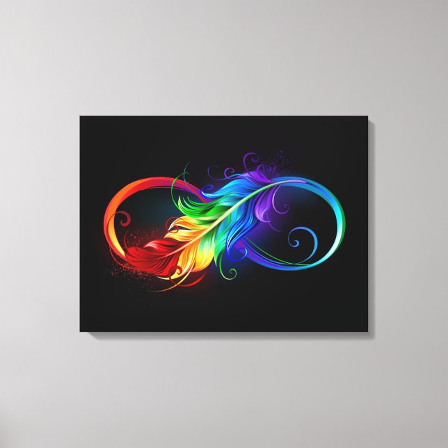 Toile Symbole d'infini avec plume arc-en-ciel (Recto)
