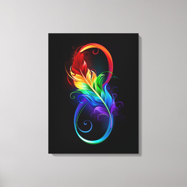 Toile Symbole d'infini avec plume arc-en-ciel (Recto)