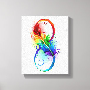 Toile Symbole d'infini avec plume arc-en-ciel