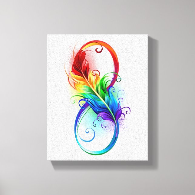 Toile Symbole d'infini avec plume arc-en-ciel (Recto)