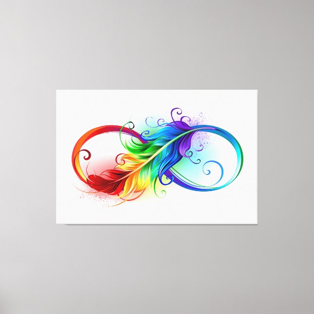 Toile Symbole d'infini avec plume arc-en-ciel (Recto)