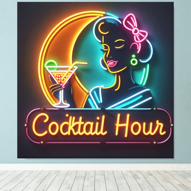 Toile SYMBOLE DU NEON DU MILIEU DU SIÈCLE Cocktail Hour  (Insitu (Plancher de Bois))