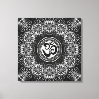 Toile Symbole en argent noir Om Love Mandala New Age Can