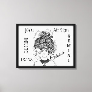 Toile Symbole et signe du zodiaque Gémeaux encadrés