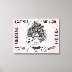 Toile Symbole et signe du zodiaque Gémeaux rose