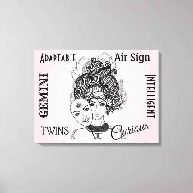 Toile Symbole et signe du zodiaque Gémeaux rose (Recto)