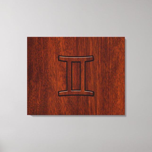 Toile Symbole Gemini Zodiac sur l'acajou comme décor (Recto)
