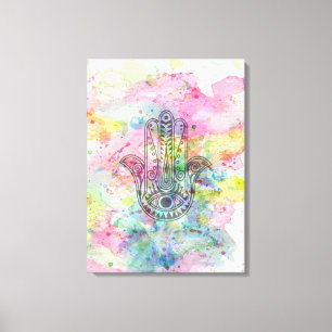 Toile Symbole main HAMSA Aquarelle colorée