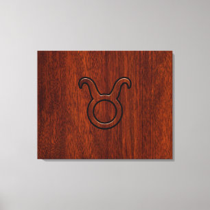 Toile Symbole Taurus Zodiac en Mahogany Style imprimé
