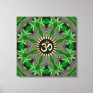Toile Symbole vert Om Or Mandala