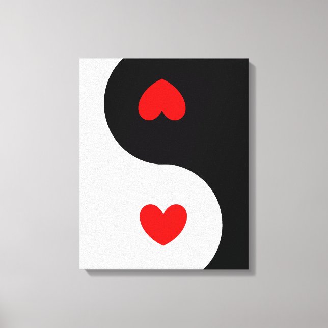 Toile Symbole Ying Yang Noir Blanc Rouge Coeurs Vague (Recto)