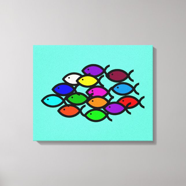 Toile Symboles de poisson chrétien - Rainbow School - (Recto)
