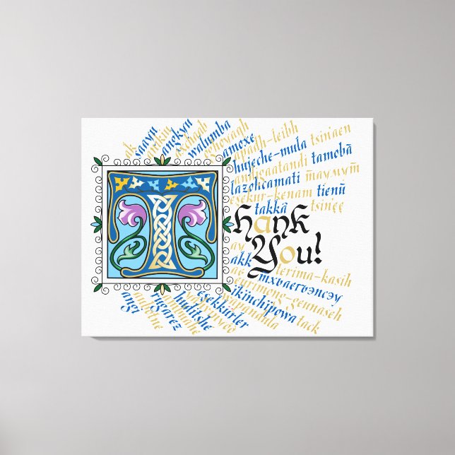 Toile T est pour Merci Canvas Print - Bleu & Or (Recto)