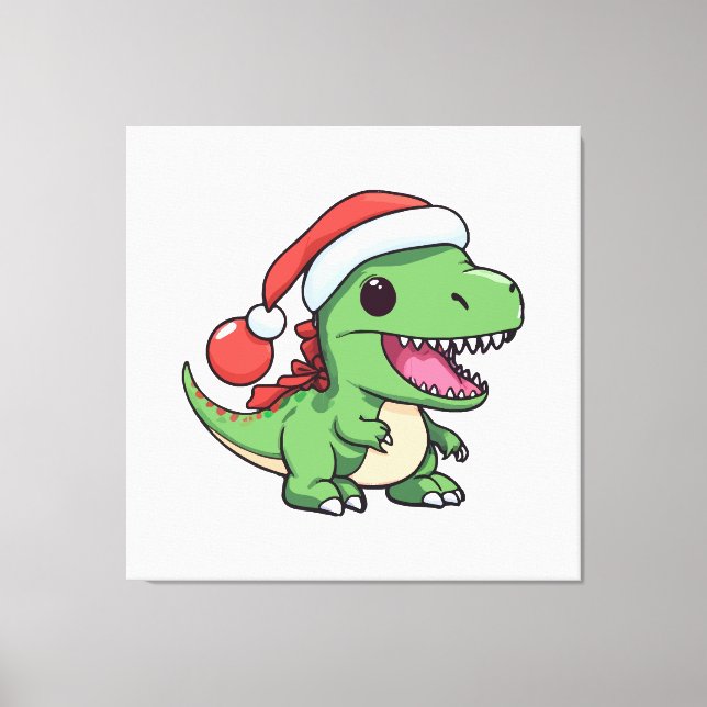 Toile T-Rex dinosaure mignon avec un chapeau de Noël (Recto)