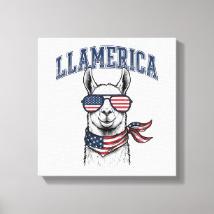 Toile T-Shir Llamerica Llama Patriotique Gravure Vintage