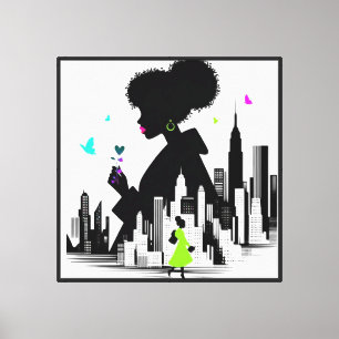 Toile T-Shirt Butterfly Noir, Néon Black Girl Magic City