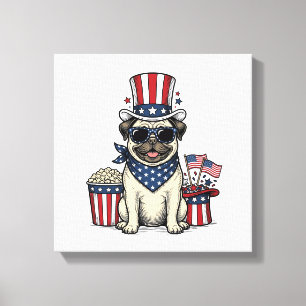 Toile T-shirt de chien avec gravure vintage Pug patrioti