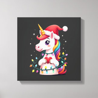 Toile T-Shirt de Noël avec chapeau de Père Noël licorne