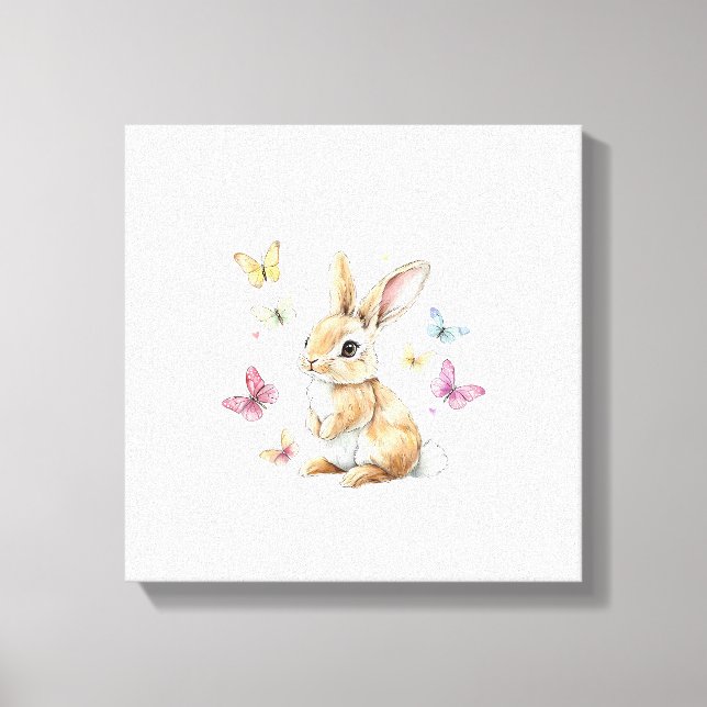 Toile T-shirt mignon lapin de Pâques papillon (Recto)
